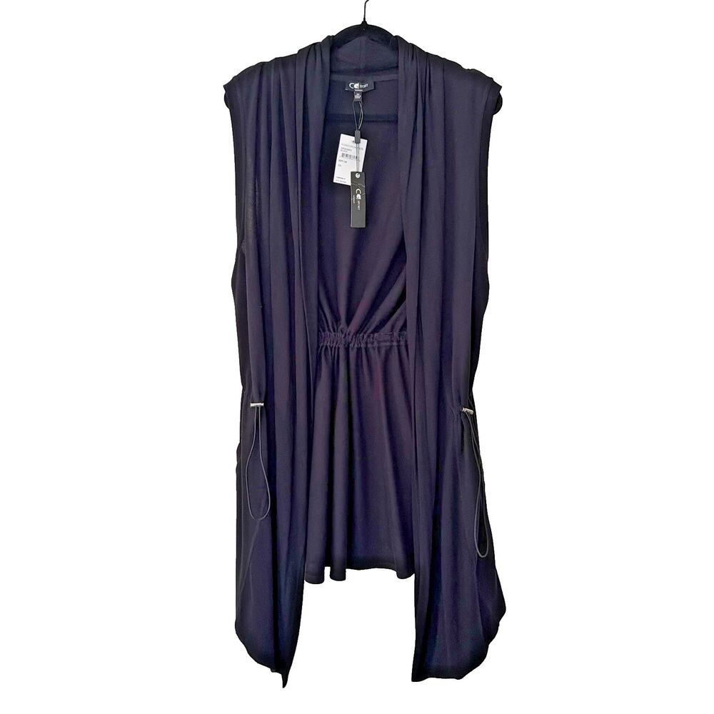 CG Sport Woman Black Sleeveless Shawl Vest Wrap Belted Pockets Womens Size 1X